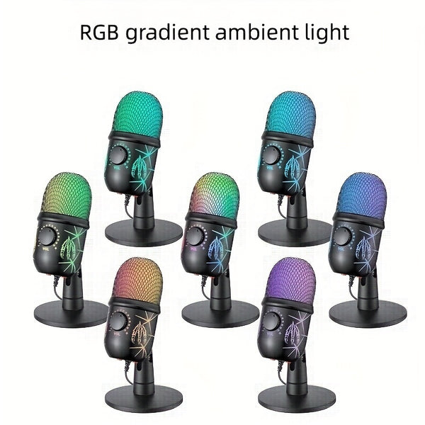 RGB Condenser Microphone with Noise Reduction - Perfect for Computer Dubbing, Live Streaming, and Gaming!