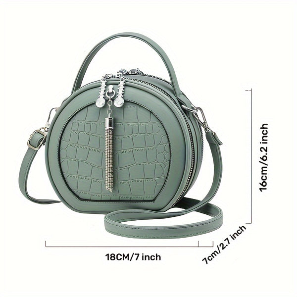 Round Crocodile Pattern Handbag, Fashion Mini Crossbody Bag