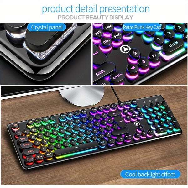Upgrade Your Gaming Experience with the Silver V7 Mechanical Wired Keyboard - Rainbow LED Backlit for Desktop & Notebook!