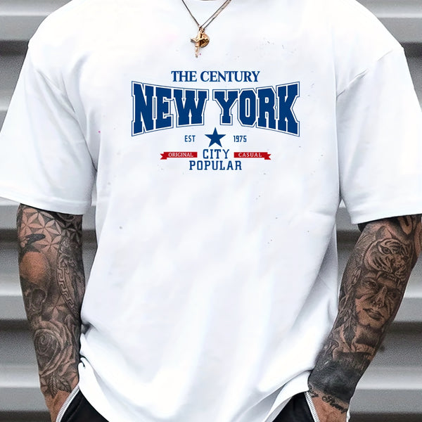 Men's NEW YORK Graphic Short Sleeve T-shirt, Comfy Stretchy Trendy Tees For Summer, Casual Daily Style Fashion Clothing