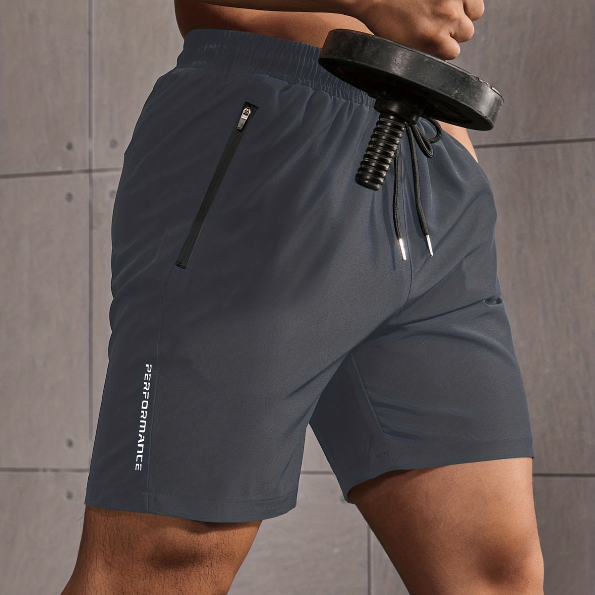 Quick Drying Comfy Shorts, Men's Casual Letter Print Zipper Pockets Waist Drawstring Athletic Shorts For Summer Gym Workout