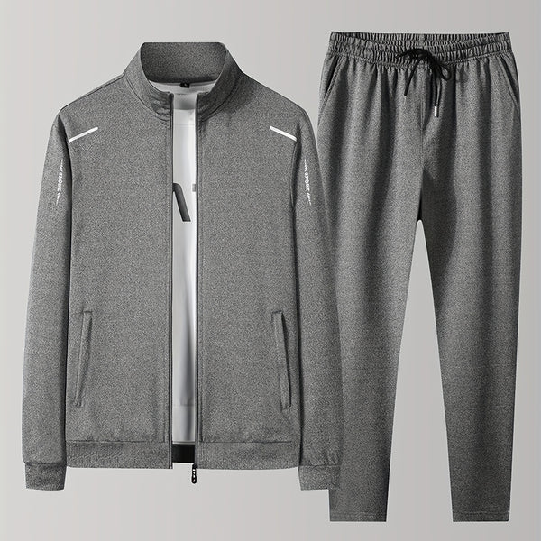 Men's Athletic Tracksuit, Solid Color Zip Up Stand Collar Jacket And Casual Loose Comfy Pants Sets