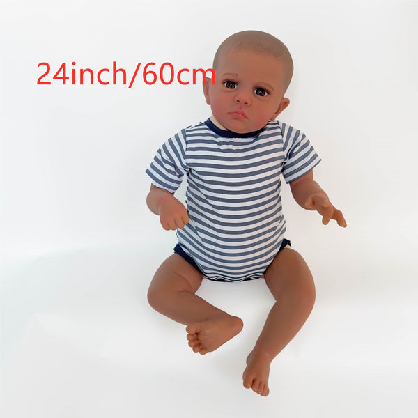 Reborn Baby With Dark Brown Skin Painted Hair Lifelike 3D Skin