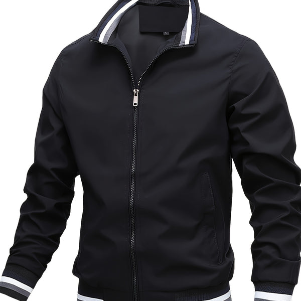 Classic Bomber Jacket, Men's Casual Baseball Jacket Coat Regular Fit College Hipster Windbreaker For Spring Autumn