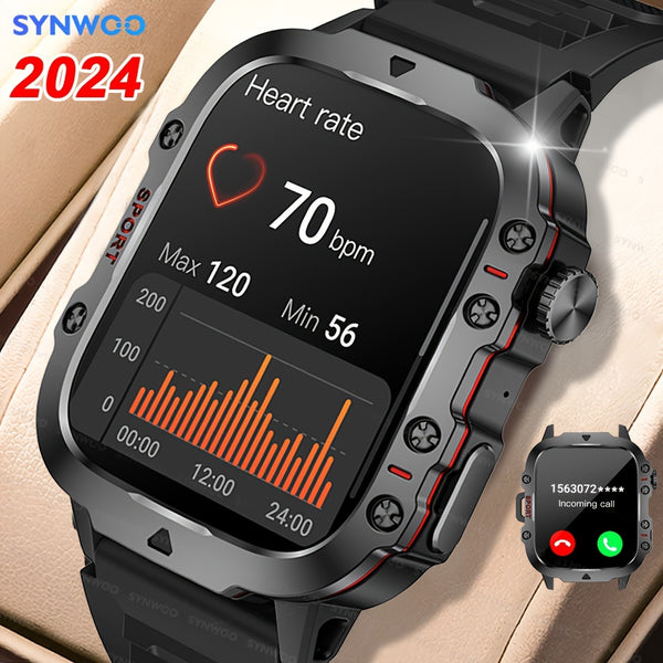 "Durable Synwoo Digital Sports Smartwatch, 1.96"" Full Touch Screen, Heart Rate Monitor, Sleep Tracker, Call Handling, 100+ Sport Modes, IP68 Waterproof, Android & IOS Compatible"