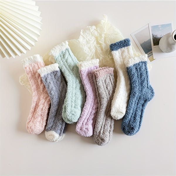 7 Pairs Colorblock Fuzzy Socks, Comfy & Warm Thickened Floor Socks, Women's Stockings & Hosiery
