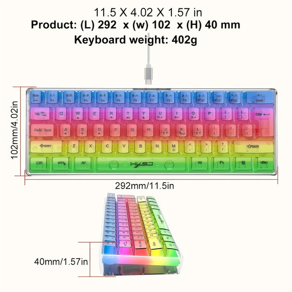 61-Key RGB Light Transparent Mechanical Feel Keyboard - Portable & Perfect for Gaming & Office Use!