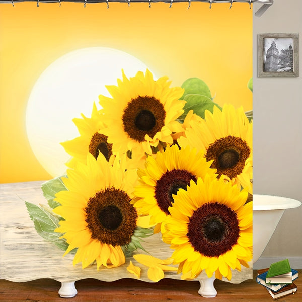 4pcs Bathroom Sets Rugs Shower Curtain, Sunshine Potted Sunflower