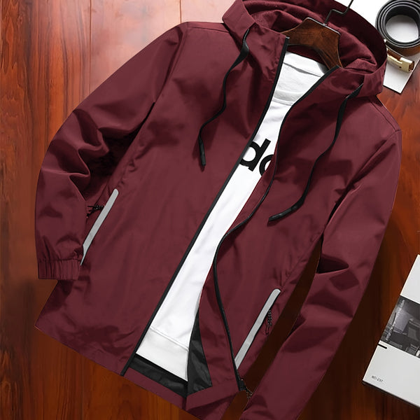 Men's Casual Hooded Windbreaker Jacket, Chic Zip Up Jacket For Outdoor Activities