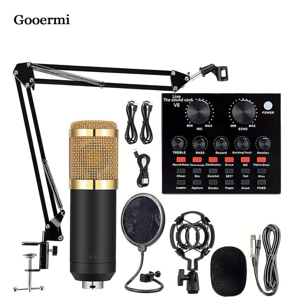 Gooermi BM800 High Quality Condenser Mic with Live Sound Card Kit Podcast Equipment XLR Mic for Podcasting, Streaming