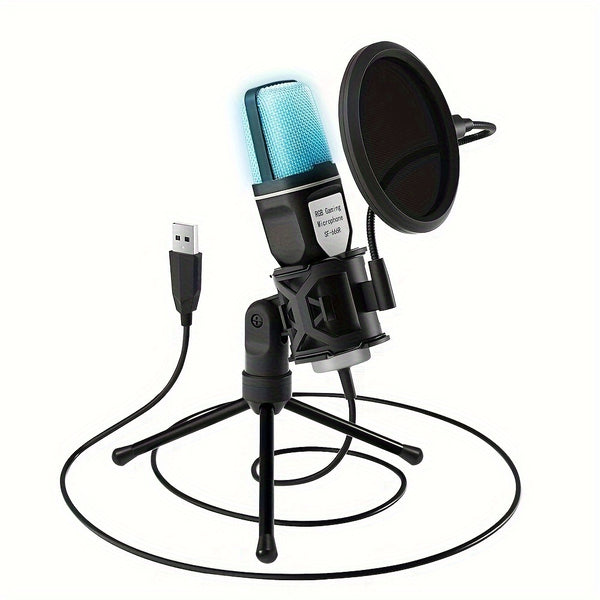 YANMAI RGB USB Condenser Microphone Cardioid Gaming Mic SF-666R With Anti-Vibration Shock Mount Pop Filter For Podcast Recording Studio Streaming Laptop Desktop PC PS4 PS5