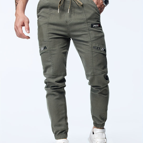 Men's Casual Waist Drawstring Joggers, Chic Stretch Tapered Sports Pants