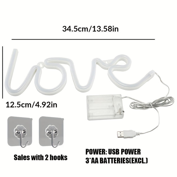 1pc LOVE Shape LED Neon Sign, USB & Battery Powered.