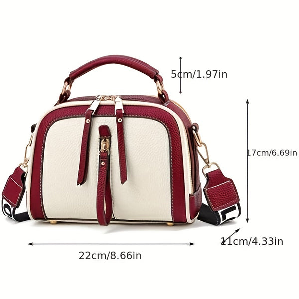 Small Wide Strap Crossbody Handbag, PU Leather Textured Bag Purse