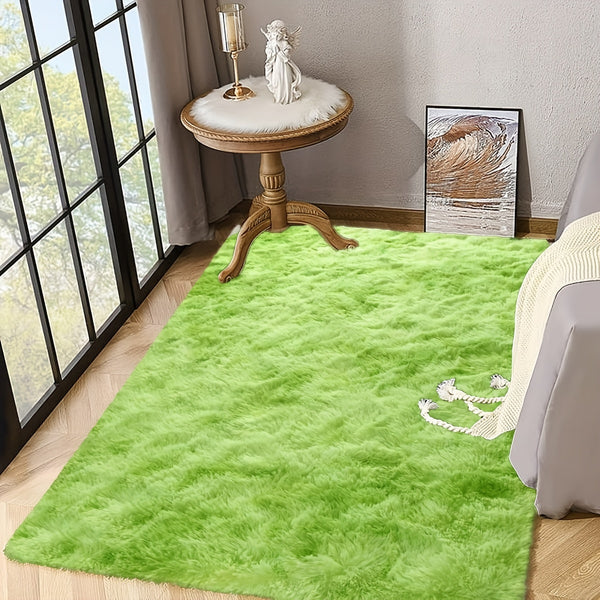 Tie-dyed Green Plush Rug Fluffy Carpets, Premium Cute